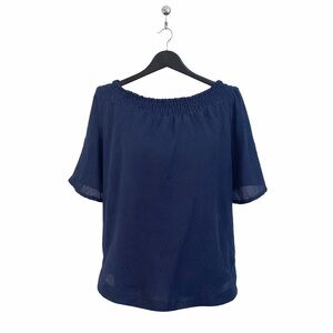 Sharagano - Navy Off-Shoulder Blouse Size: Medium